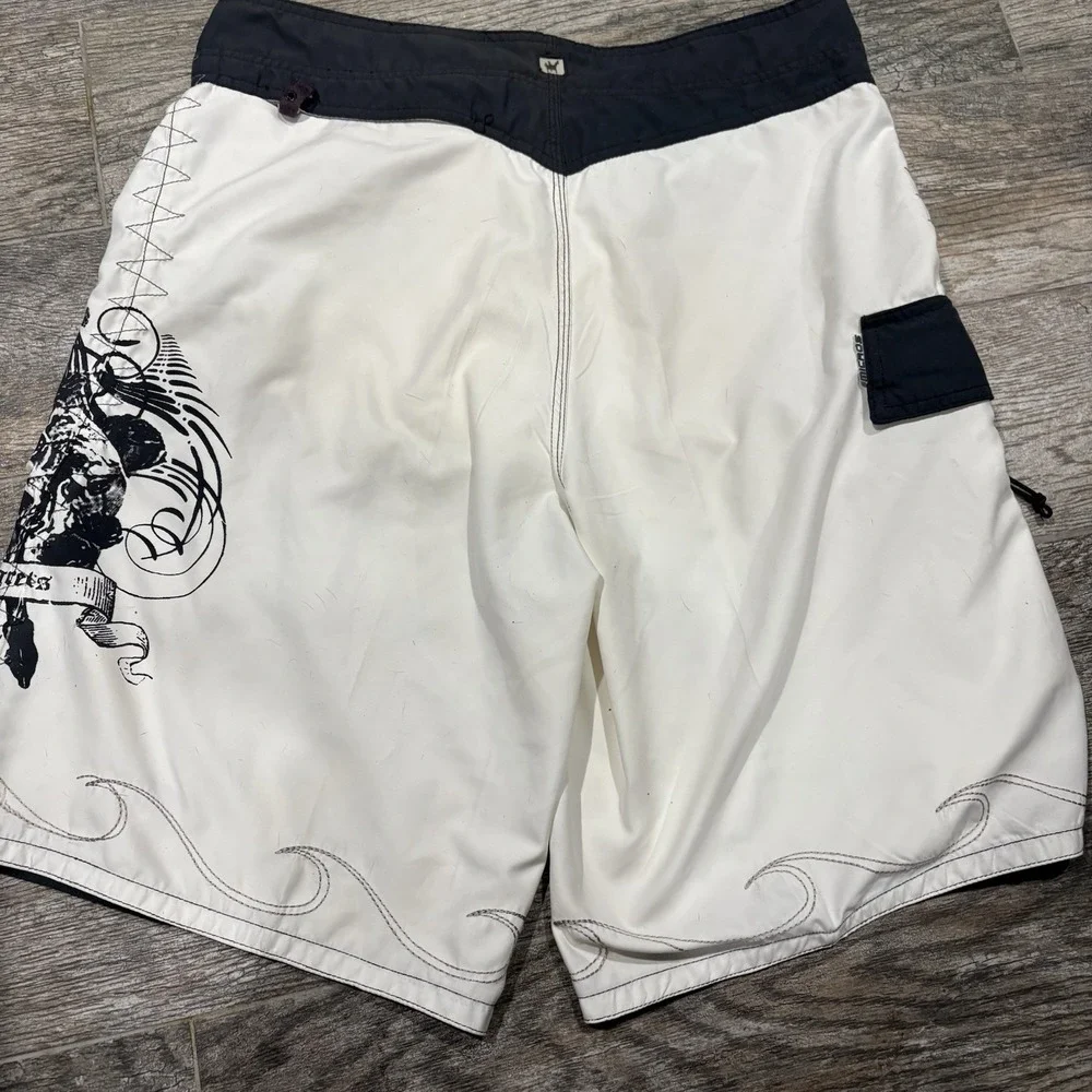 Micros Y2K Men's Board Shorts Swim White Black Sz 33